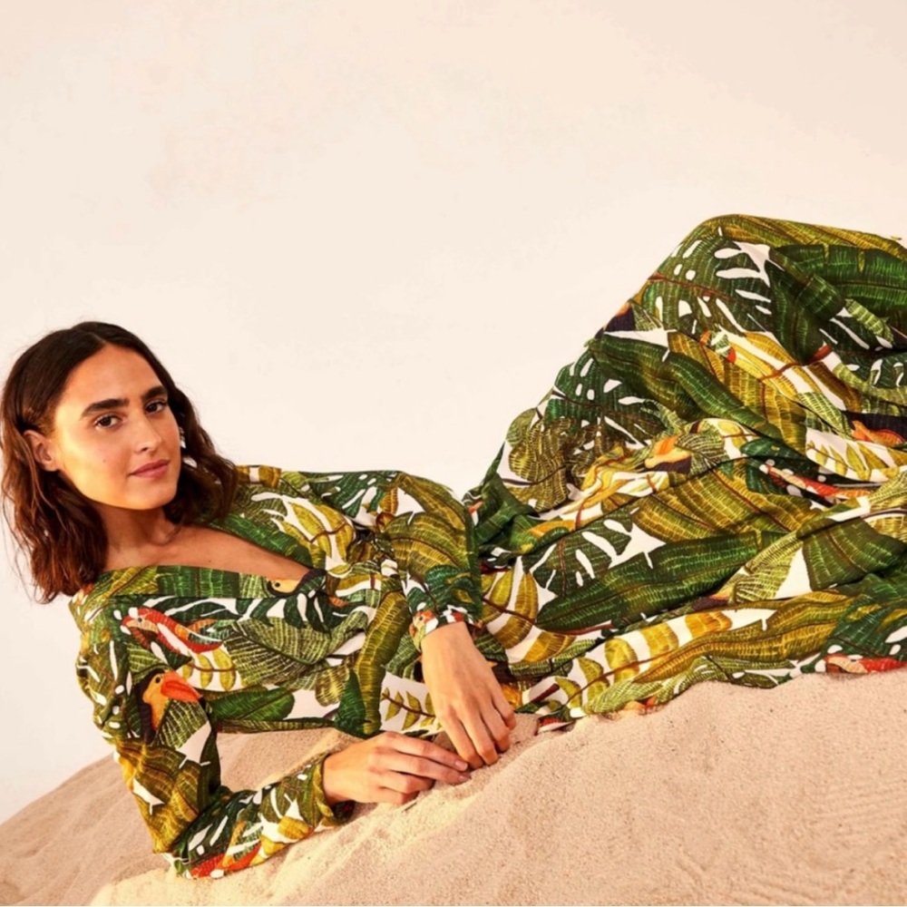 Farm Rio Green Tropical Maxi Dress Size M - Picture 2 of 8